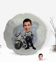 Kişiye Özel Erkek Yunus Polis Karikatürlü Yuvarlak Dekoratif Kırlent Yastık-1