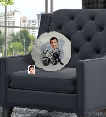 Kişiye Özel Erkek Yunus Polis Karikatürlü Yuvarlak Dekoratif Kırlent Yastık-1