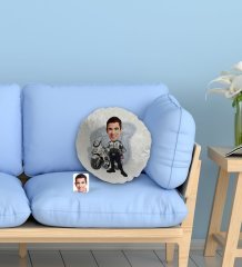 Kişiye Özel Erkek Yunus Polis Karikatürlü Yuvarlak Dekoratif Kırlent Yastık-1