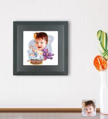 Kişiye Özel Bebek Doğum Günü Karikatürlü Ahşap Çerçeveli Taş Duvar Dekoru-2