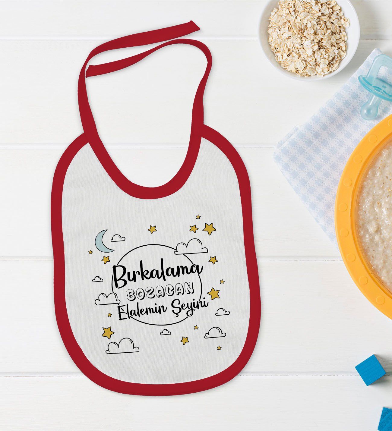 BK Kids Bırkalama Tasarımlı Kırmızı Bebek Mama Önlüğü-1