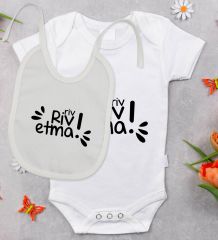 BK Kids Riv Riv Etma Tasarımlı Bebek Body Zıbın ve Mama Önlüğü Hediye Seti - Model 1