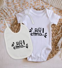 BK Kids Riv Riv Etma Tasarımlı Bebek Body Zıbın ve Mama Önlüğü Hediye Seti - Model 1