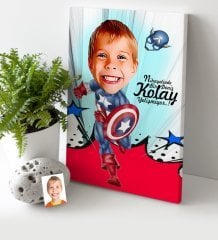 Kişiye Özel Erkek Çocuk Kaptan Amerika Karikatür Kanvas Tablo (30 x 50 cm.)