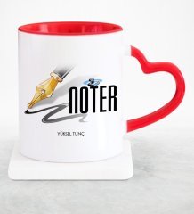 Kişiye Özel Mesleki Noter Kırmızı Kalpli Kupa Bardak