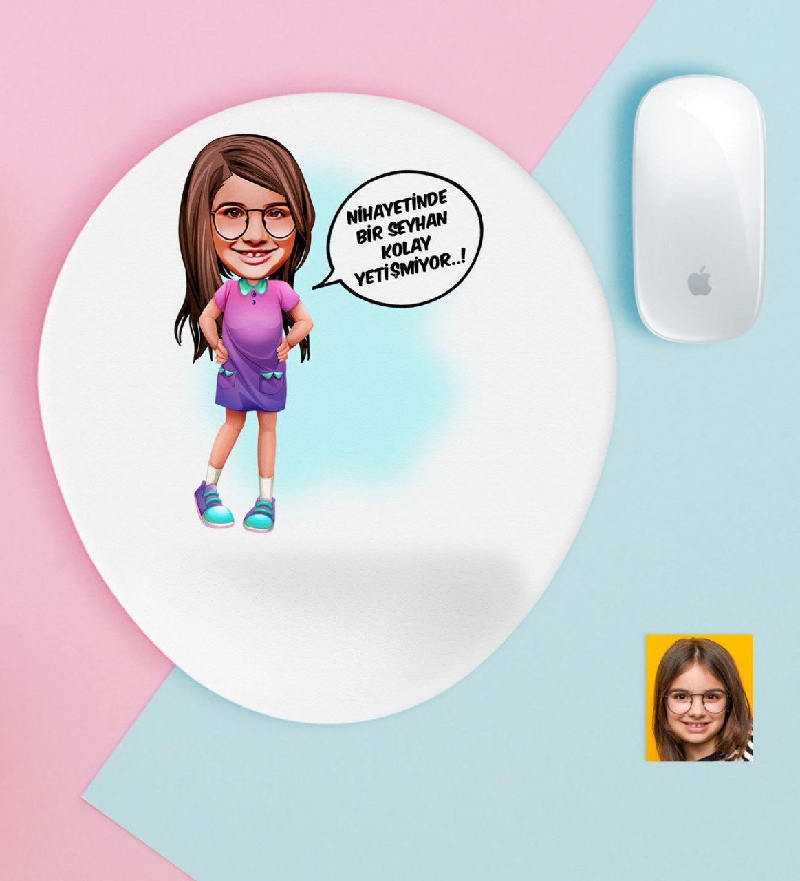 Kişiye Özel Kız Çocuk Kolay Yetişmiyor Karikatürlü Bilek Destekli Mouse Pad-5