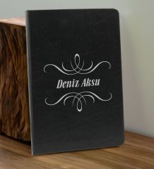 BK Gift Kişiye  Özel İsimli Siyah Defter ve Gold Cam Matara Hediye Seti-7, Sevgiliye Hediye, Arkadaşa Hediye, Yeni İş Hediyesi