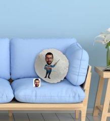 Kişiye Özel Erkek Öğretmen Karikatürlü Yuvarlak Dekoratif Kırlent Yastık-2