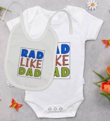 BK Kids Rad Like Dad Tasarımlı Bebek Body Zıbın ve Mama Önlüğü Hediye Seti - Model 1