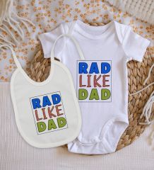 BK Kids Rad Like Dad Tasarımlı Bebek Body Zıbın ve Mama Önlüğü Hediye Seti - Model 1