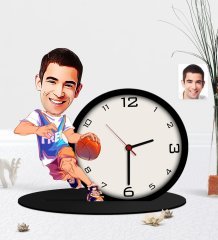 Kişiye Özel Bay Basketbolcu Karikatürlü Ahşap Biblo Masa Saati-2