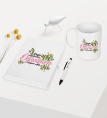 Kişiye Özel Bugün Günlerden Öğretmen Temalı Beyaz Defter Kalem Kupa Seti - 1