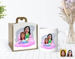 Kişiye Özel Ahşap Kutuda Anneler Günü Temalı Anne Kız Karikatürlü Beyaz Kupa Bardak-3