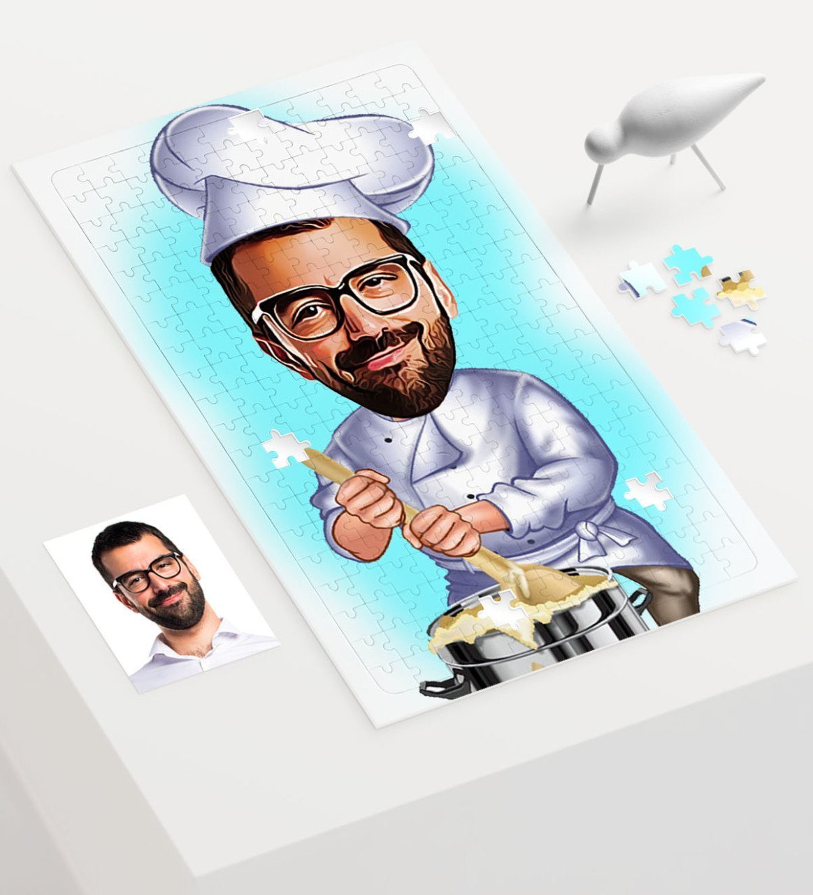 Kişiye Özel Bay Aşçı Karikatür 240 Parça A3 Puzzle - 1