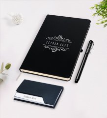 Kişiye Özel İsimli Siyah Defter Kalem Kartvizitlik Hediye Seti-9