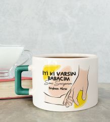 BK Gift Kişiye Özel Babalar Günü Tasarımlı Yeşil Kulplu Çay & Kahve Fincanı-9, Babaya Hediye, Babalar Günü Hediyesi