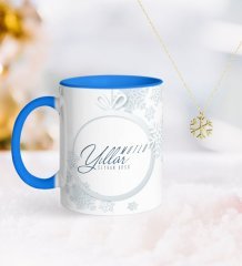 Kişiye Özel Yılbaşı Mutlu Yıllar Mavi Kupa ve Kar Tanesi Kolye-14