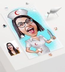 Kişiye Özel Hemşire Karikatür 240 Parça A3 Puzzle - 1