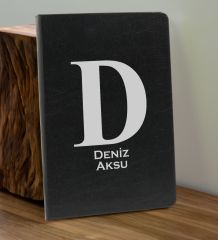BK Gift Kişiye  Özel İsimli Siyah Defter ve Gold Cam Matara Hediye Seti-5, Sevgiliye Hediye, Arkadaşa Hediye, Yeni İş Hediyesi