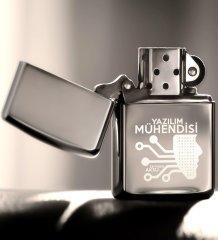 Kişiye Özel Yazılım Mühendisi Benzinli Gümüş Gri Metal Çakmak - 2