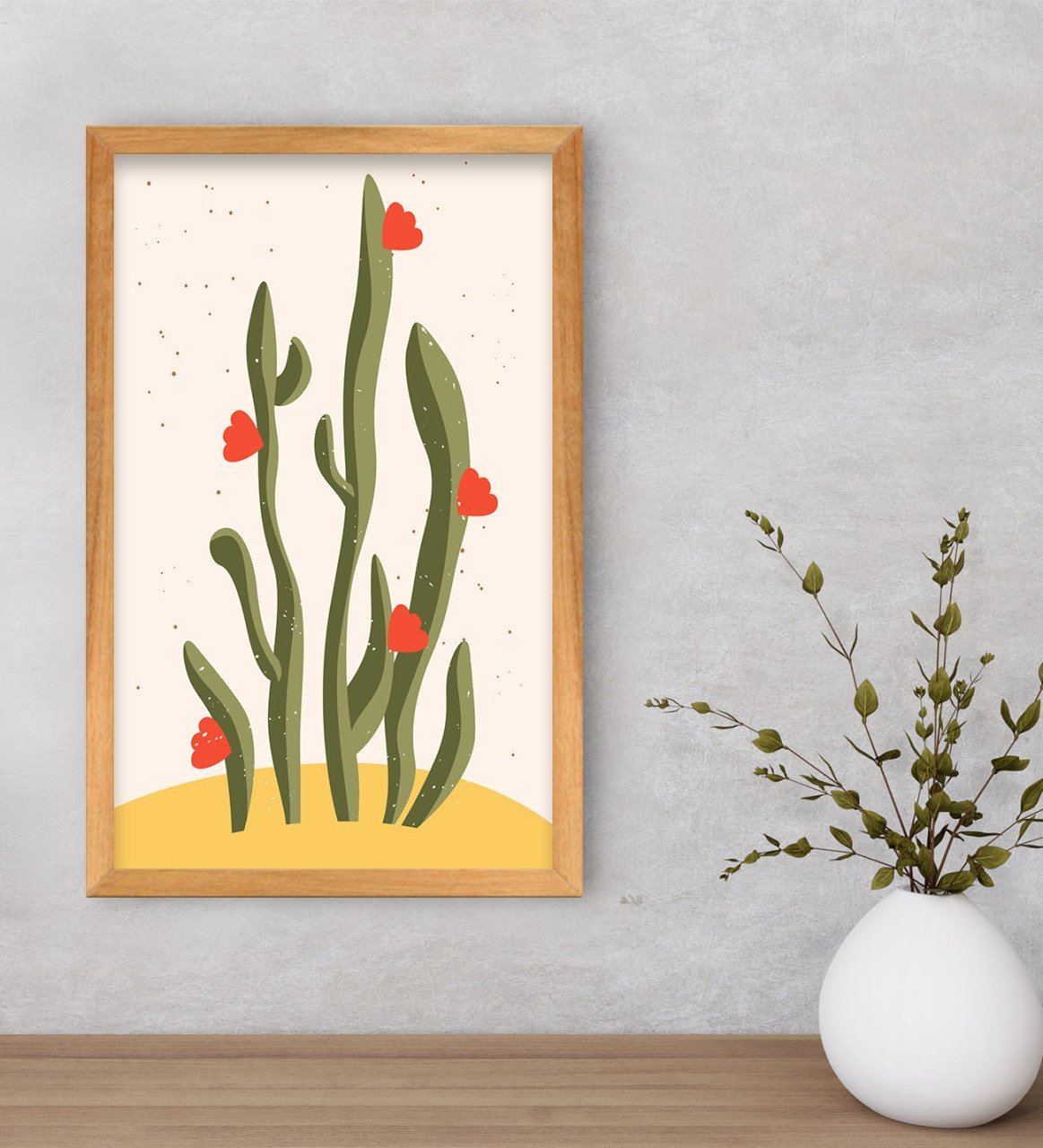 BK Gift  Kaktüs Tasarımlı Dekoratif Retro Ahşap Çerçeveli Tablo-22