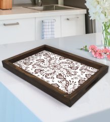 BK Gift Retro Motif Tasarımlı Doğal Ahşap Tepsi-3