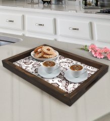 BK Gift Retro Motif Tasarımlı Doğal Ahşap Tepsi-3