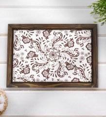 BK Gift Retro Motif Tasarımlı Doğal Ahşap Tepsi-3