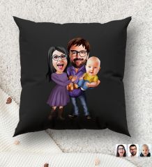 BK Gift Kişiye Özel Aile Karikatürlü Premium Kumaş Siyah Kırlent Yastık, Ev Hediyesi, Ev Dekorasyonu, Kişiselleştirilmiş Yastık, Dekoratif Hediye-7
