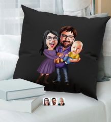 BK Gift Kişiye Özel Aile Karikatürlü Premium Kumaş Siyah Kırlent Yastık, Ev Hediyesi, Ev Dekorasyonu, Kişiselleştirilmiş Yastık, Dekoratif Hediye-7