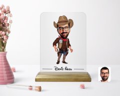 Kişiye Özel Kovboy Karikatürlü Ahşap Standlı Çerçeve-2