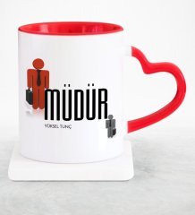 Kişiye Özel Mesleki Müdür Kırmızı Kalpli Kupa Bardak
