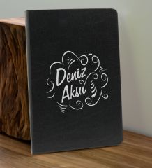 BK Gift Kişiye  Özel İsimli Siyah Defter ve Gold Cam Matara Hediye Seti-4, Sevgiliye Hediye, Arkadaşa Hediye, Yeni İş Hediyesi