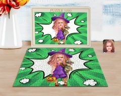 Kişiye Özel Küçük Cadı Karikatürlü 1000 Parça Profesyonel Puzzle-1