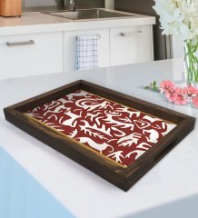 BK Gift Retro Motif Tasarımlı Doğal Ahşap Tepsi-2