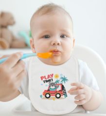 BK Kids Play Time Tasarımlı Bebek Body Zıbın ve Mama Önlüğü Hediye Seti - Model 1