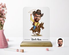 Kişiye Özel Kovboy Karikatürlü Ahşap Standlı Çerçeve