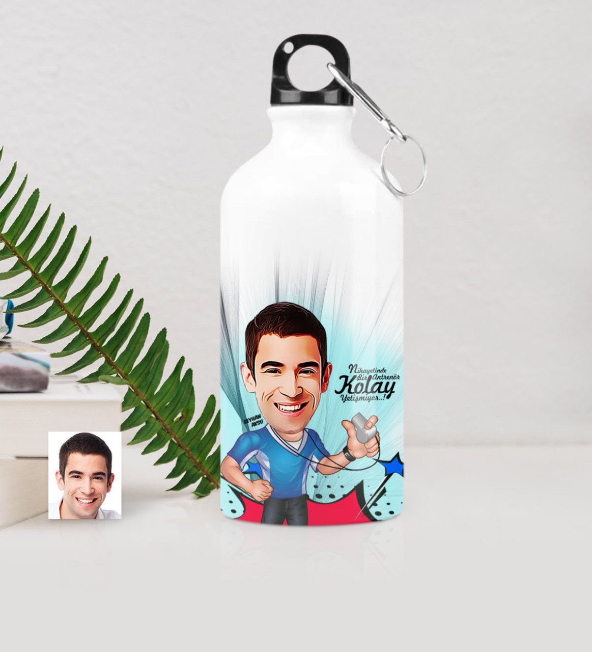 Kişiye Özel Bay Antrenör Karikatürlü Metal Suluk (500 ml.) 1