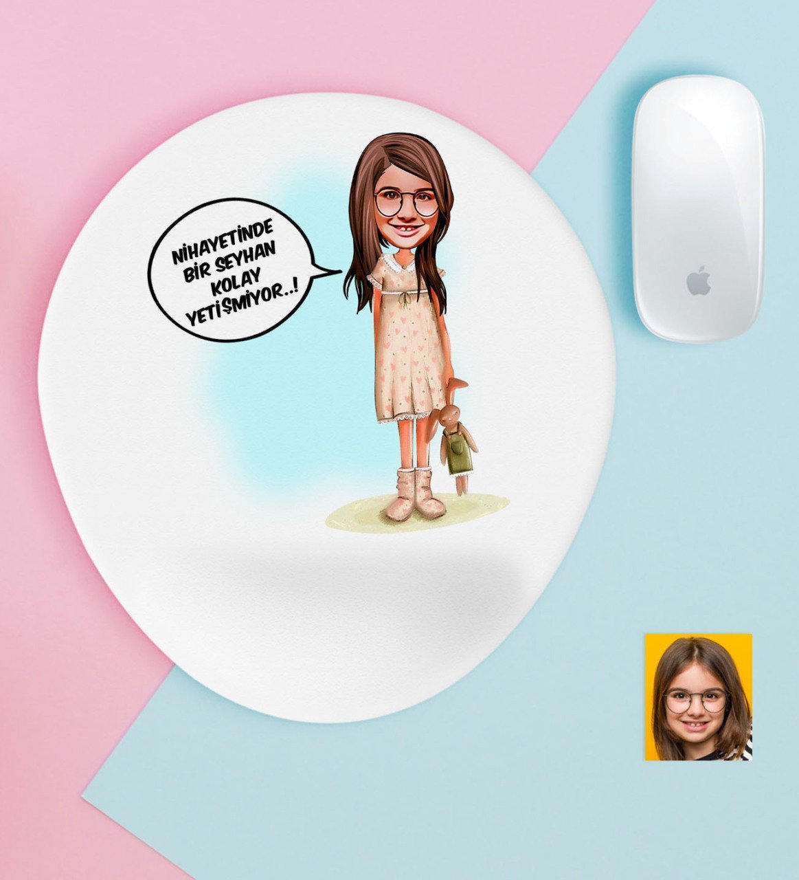Kişiye Özel Kız Çocuk Kolay Yetişmiyor Karikatürlü Bilek Destekli Mouse Pad-1
