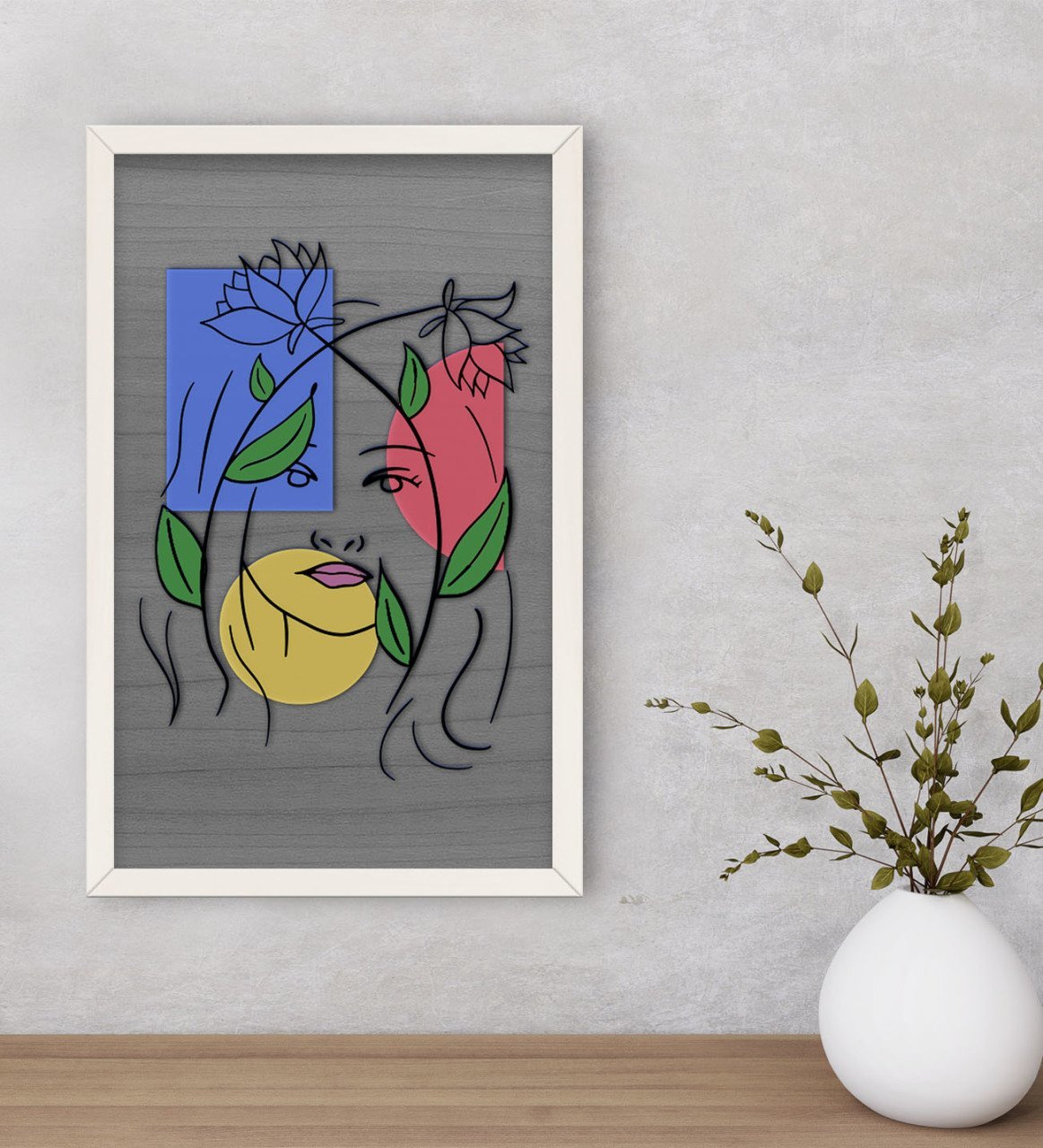 BK Home Woman Line Dekoratif Ahşap Beyaz Çerçeveli Tablo-5