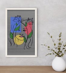 BK Home Woman Line Dekoratif Ahşap Beyaz Çerçeveli Tablo-5