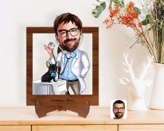 Kişiye Özel Erkek Veteriner Hekim Karikatürlü Ahşap Standlı 3D Biblo-1