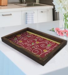 BK Gift Retro Motif Tasarımlı Doğal Ahşap Tepsi-1