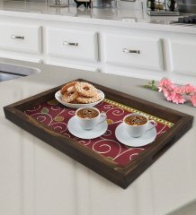 BK Gift Retro Motif Tasarımlı Doğal Ahşap Tepsi-1