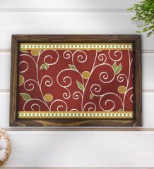 BK Gift Retro Motif Tasarımlı Doğal Ahşap Tepsi-1