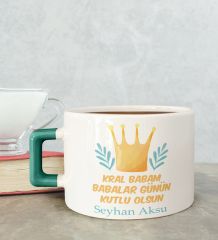 BK Gift Kişiye Özel Babalar Günü Tasarımlı Yeşil Kulplu Çay & Kahve Fincanı-6, Babaya Hediye, Babalar Günü Hediyesi