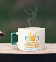 BK Gift Kişiye Özel Babalar Günü Tasarımlı Yeşil Kulplu Çay & Kahve Fincanı-6, Babaya Hediye, Babalar Günü Hediyesi