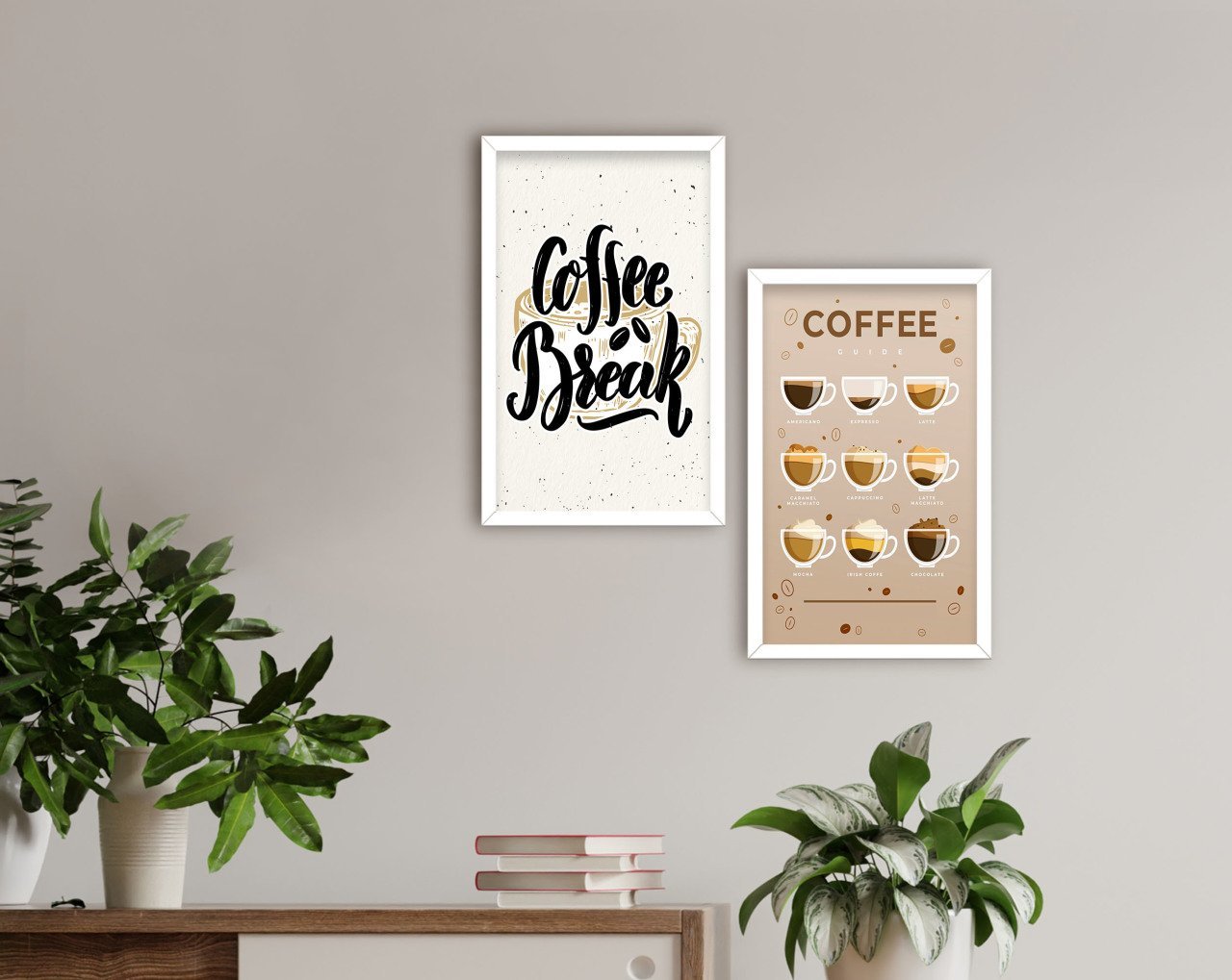 BK Home Coffee Tasarımlı Dekoratif 2'li Ahşap Beyaz Çerçeveli Tablo-4