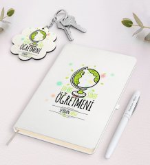 Kişiye Özel En İyi Sınıf Öğretmeni Beyaz Defter Kalem Ve Anahtarlık Hediye Seti-3
