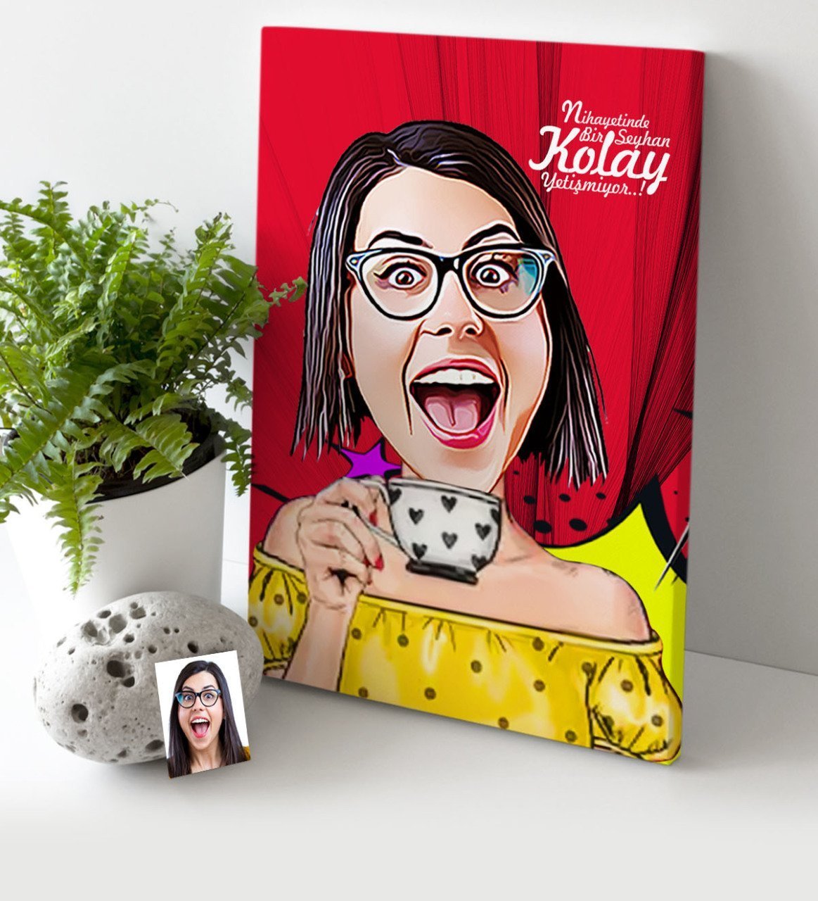 Kişiye Özel Bayan Karikatür Kanvas Tablo (30 x 50 cm.) 6